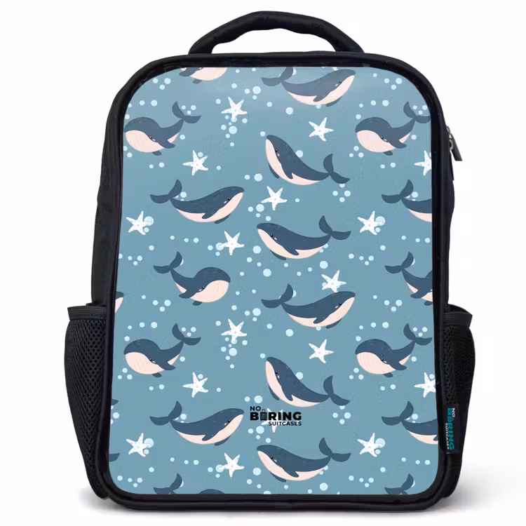 Kinder rugzak - Walvissen met zeesterren patroon blauw — 1