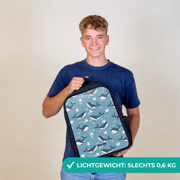Kinder rugzak - Walvissen met zeesterren patroon blauw — 2