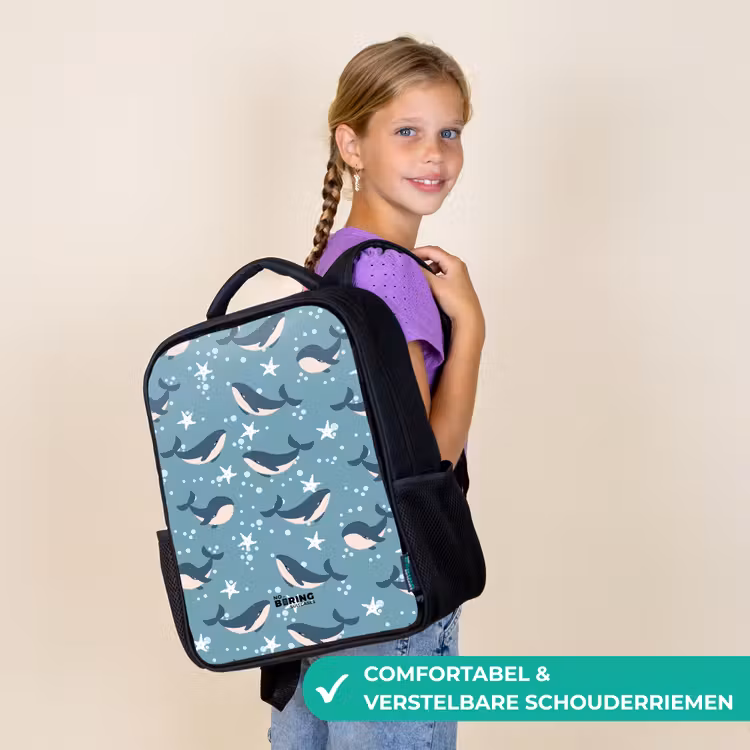 Kinder rugzak - Walvissen met zeesterren patroon blauw — 3