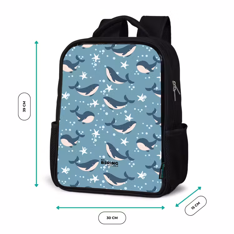 Kinder rugzak - Walvissen met zeesterren patroon blauw — 5