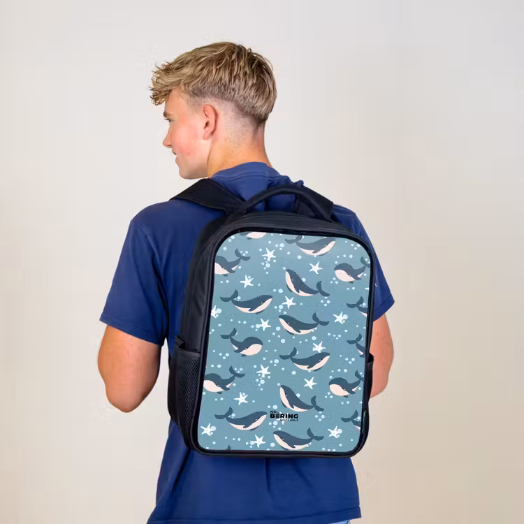 Kinder rugzak - Walvissen met zeesterren patroon blauw — 6