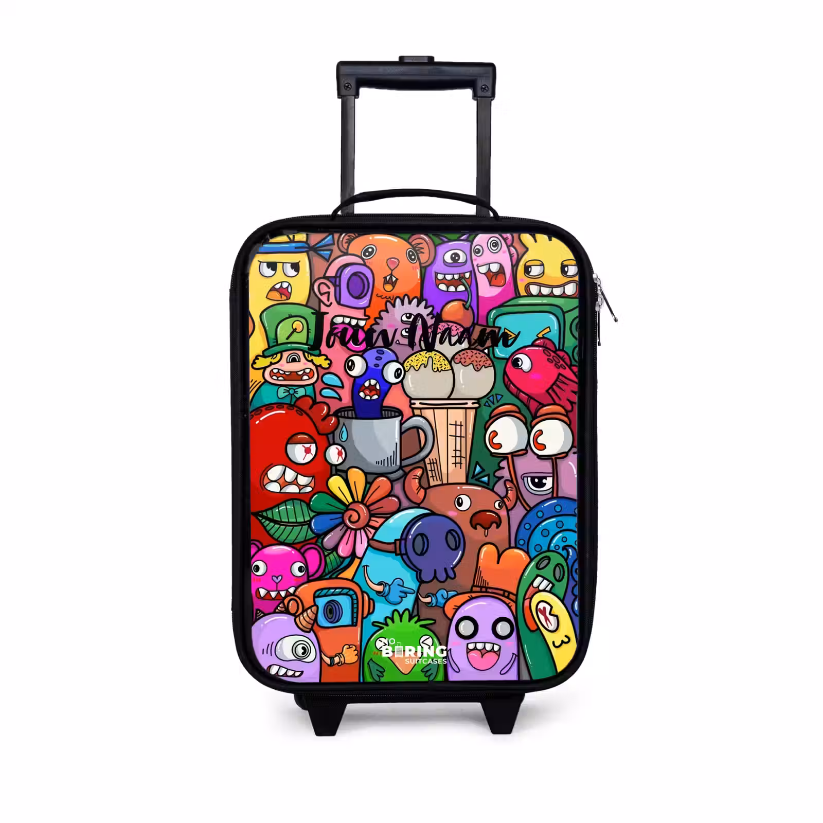 Kinderkoffer - Zwart - Monsters, bloemen en ijsje patroon — 1