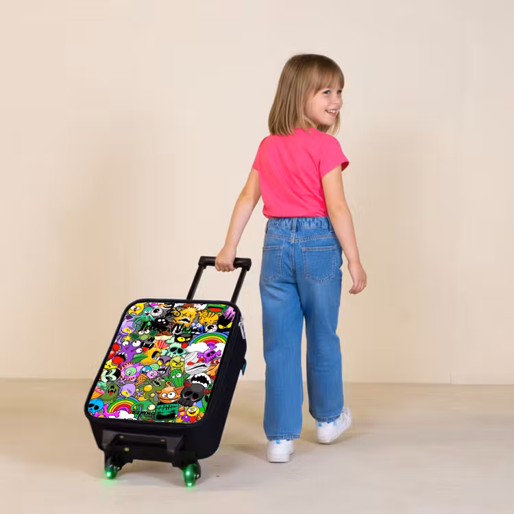 Kinderkoffer - Zwart - Chaotisch kleurrijk monster patroon — 2