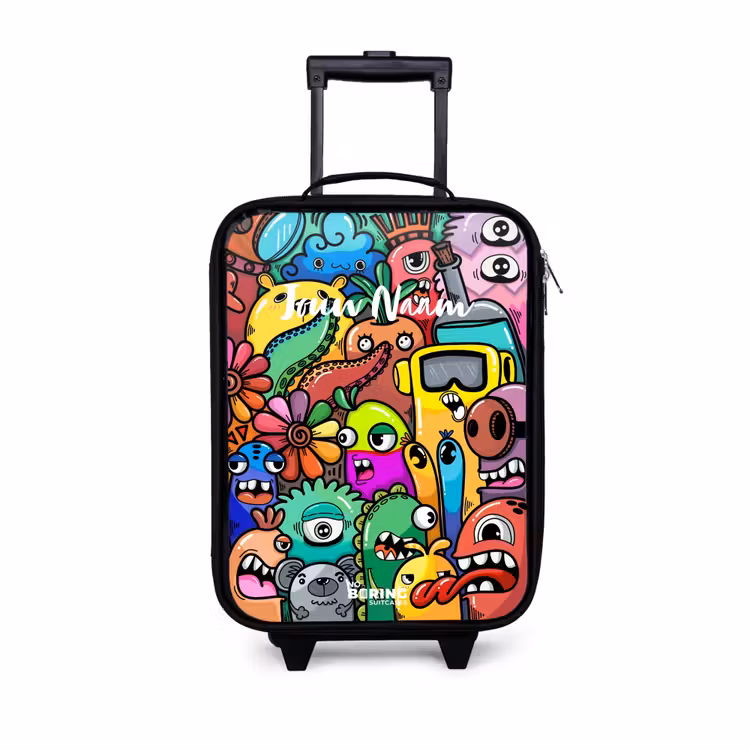 Kinderkoffer - Zwart - Expressief en druk patroon met monsters — 1