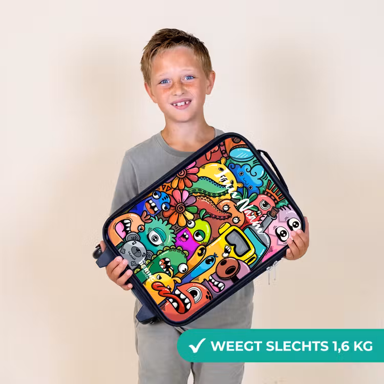 Kinderkoffer - Zwart - Expressief en druk patroon met monsters — 3