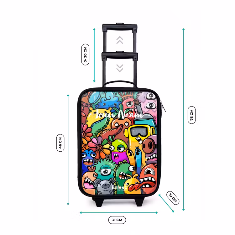 Kinderkoffer - Zwart - Expressief en druk patroon met monsters — 7