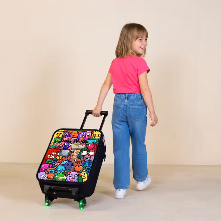 Kinderkoffer - Zwart - Monsters, bloemen en ijsje patroon — 2