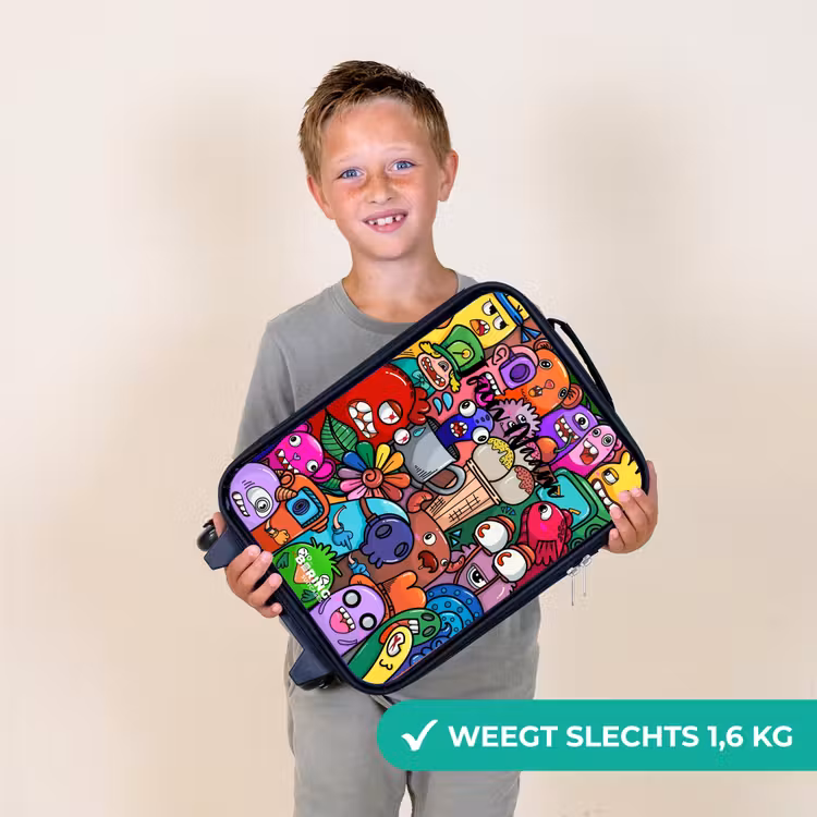 Kinderkoffer - Zwart - Monsters, bloemen en ijsje patroon — 3