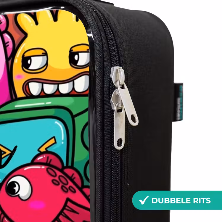 Kinderkoffer - Zwart - Monsters, bloemen en ijsje patroon — 6