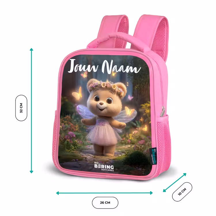 Kinderrugzak met naam - Roze - Beer - Vlinders - Bos - Fairy — 3