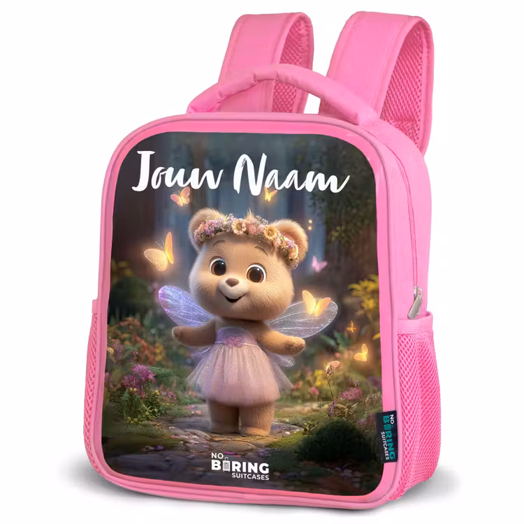 Kinderrugzak met naam - Roze - Beer - Vlinders - Bos - Fairy — 4