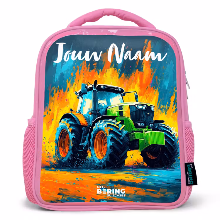 Kinderrugzak met naam - Roze - Abstract - Tractor - Groen — 1