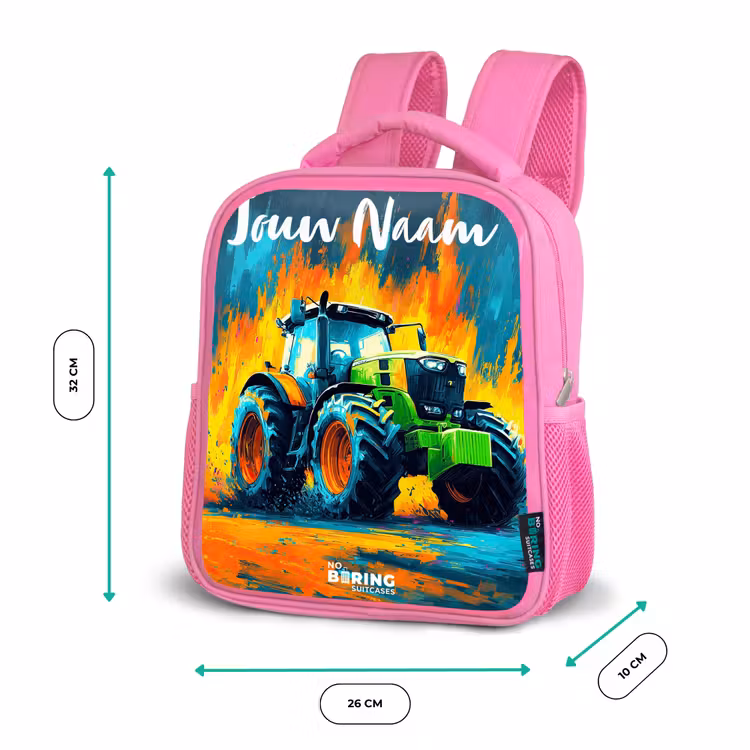 Kinderrugzak met naam - Roze - Abstract - Tractor - Groen — 3