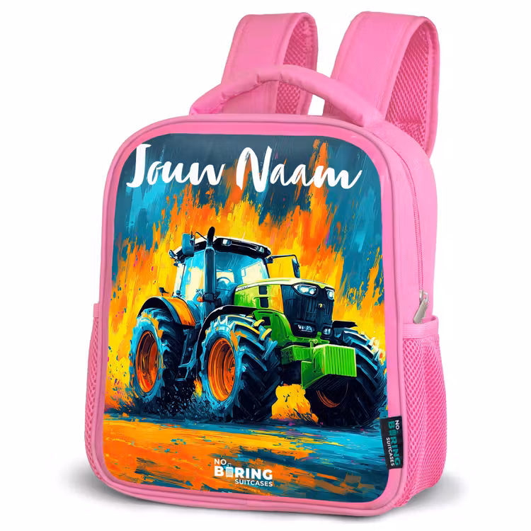 Kinderrugzak met naam - Roze - Abstract - Tractor - Groen — 4