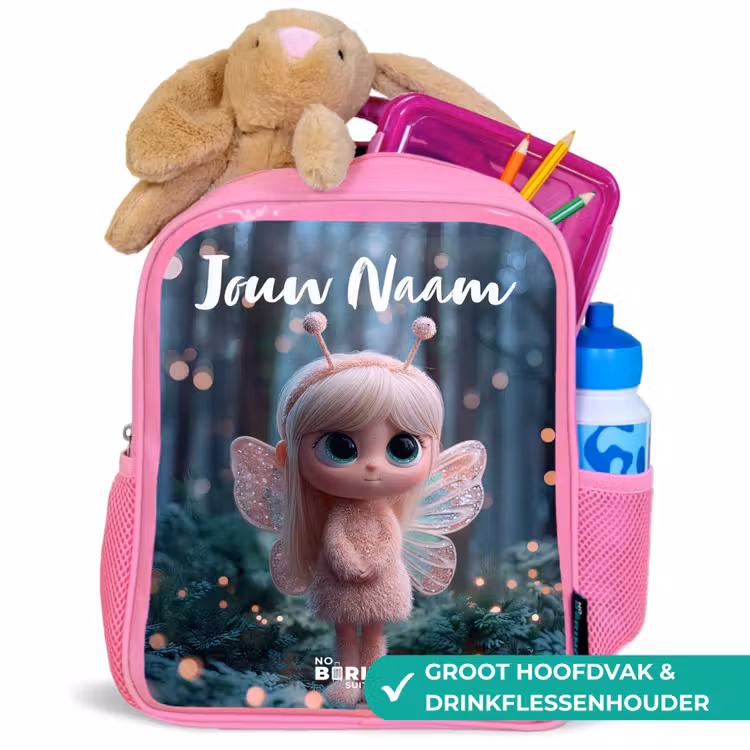 Kinderrugzak met naam - Roze - Fairy - Bos - Glitters — 2
