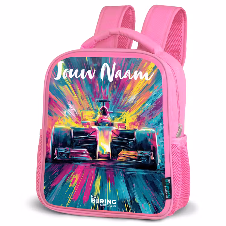 Kinderrugzak met naam - Roze - Raceauto - Abstract - Strepen - Blauw — 4