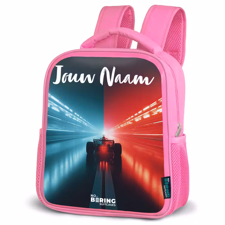 Kinderrugzak met naam - Roze - Raceauto - Verlichting - Neon - Rood — 4