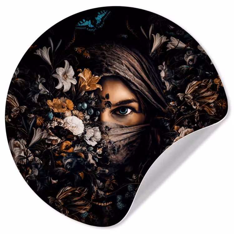 Behangcirkel - Vrouw - Luxe - Bloemen - Vlinder - Portret — 1