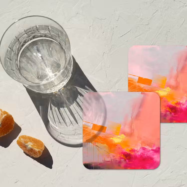 Onderzetter​ - Abstracte Verfstreken Fuchsia Oranje — 2