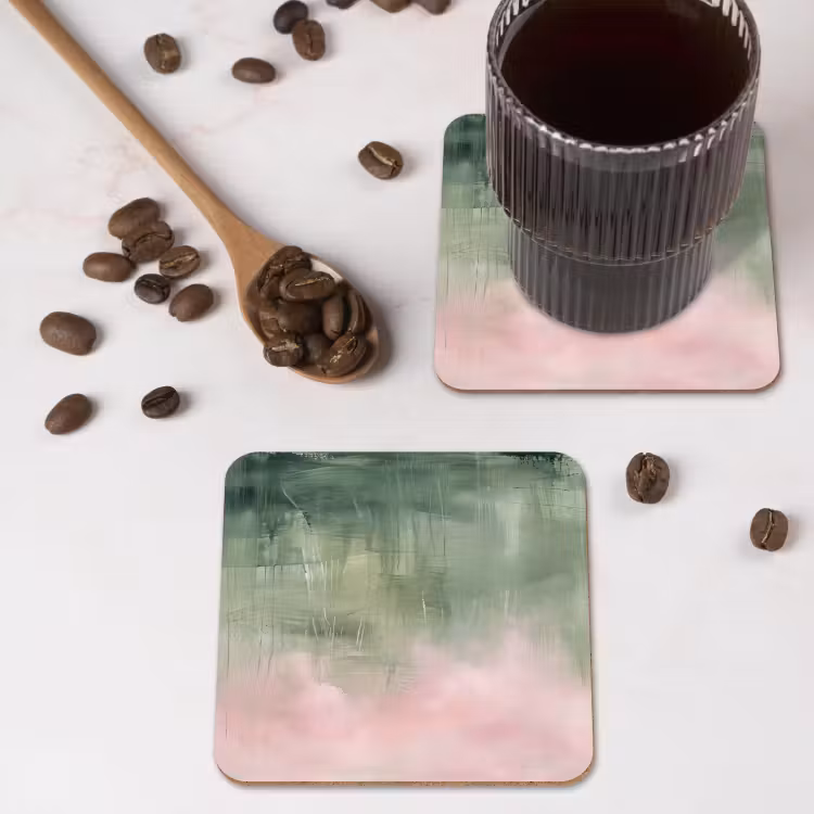 Onderzetter​ - Abstracte Verfstreken Saliegroen Roze — 4