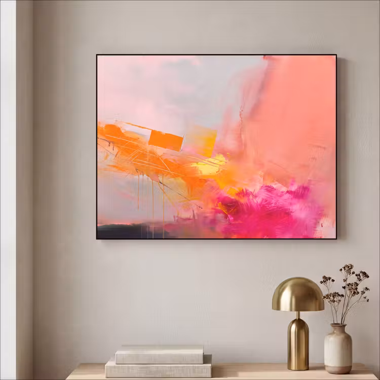 Art Frame - Abstracte Verfstreken Fuchsia Oranje — 5