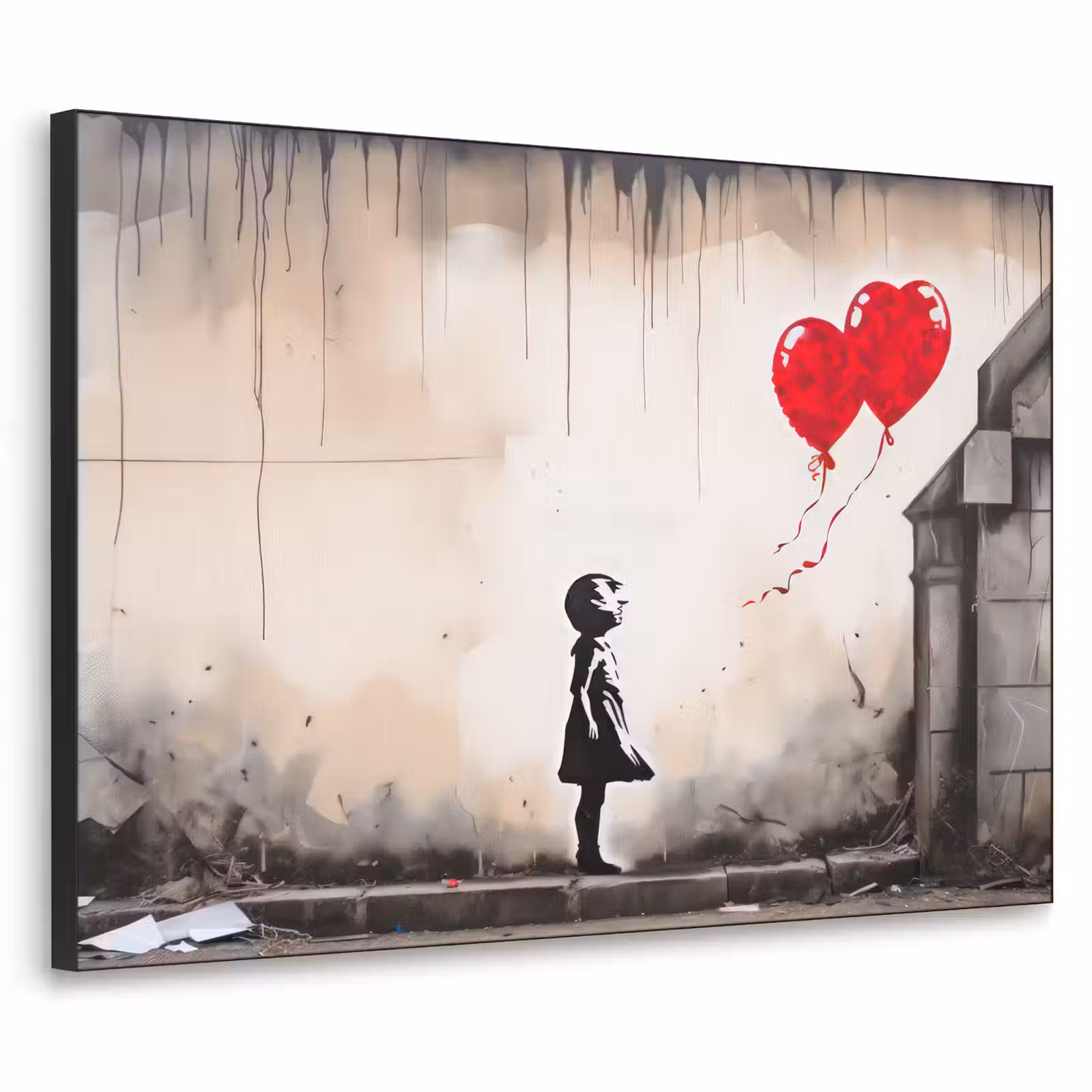 Art Frame - Kunst - Meisje - Ballonnen - Hart - Grijs — 1
