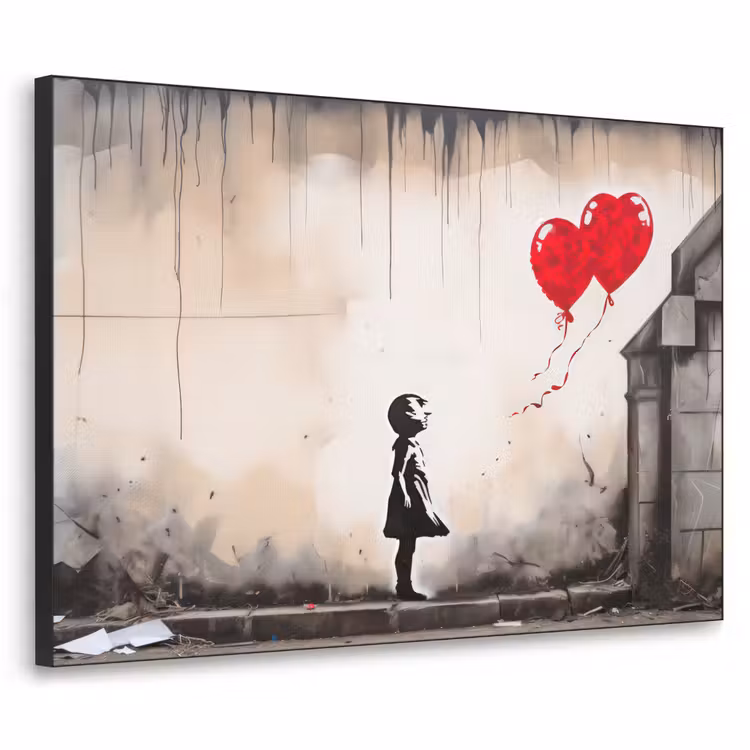 Art Frame - Kunst - Meisje - Ballonnen - Hart - Grijs — 1
