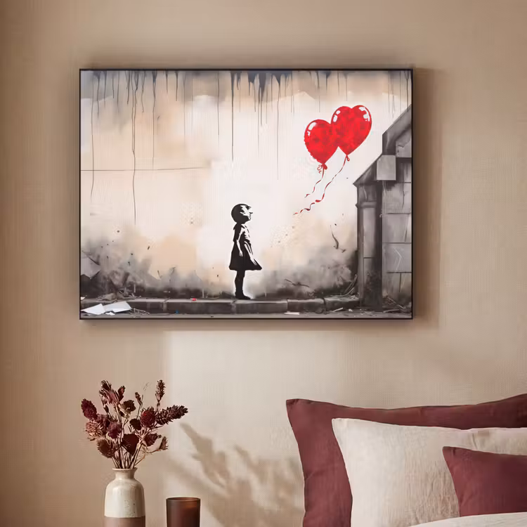 Art Frame - Kunst - Meisje - Ballonnen - Hart - Grijs — 3
