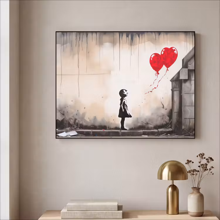 Art Frame - Kunst - Meisje - Ballonnen - Hart - Grijs — 5