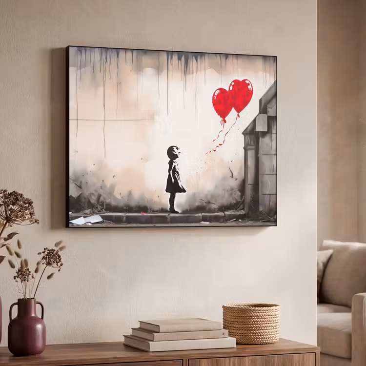 Art Frame - Kunst - Meisje - Ballonnen - Hart - Grijs — 7