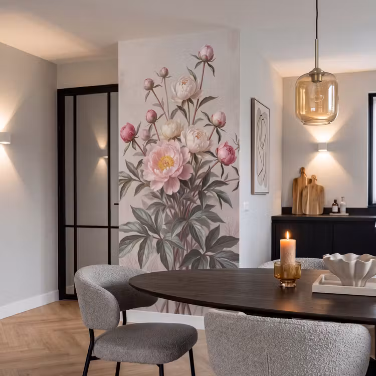 Behang - Pioenrozen - Boeket - Roze β 5
