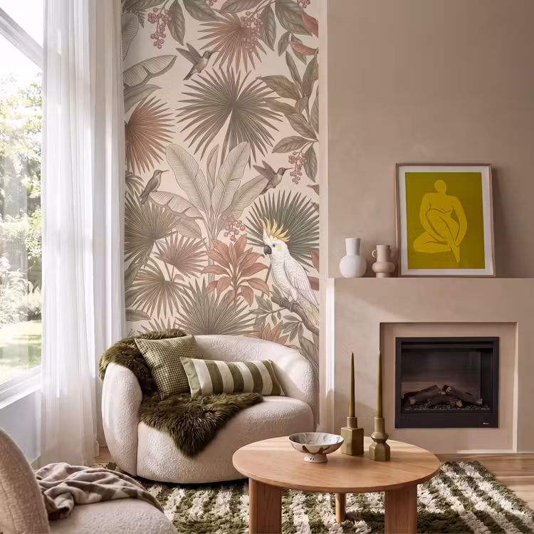 Behang - Tropisch - Vogels - Beige