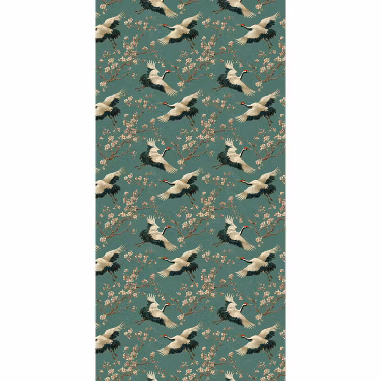 Behang - Kersenbloesem - Kraamvogels - Groen — 2