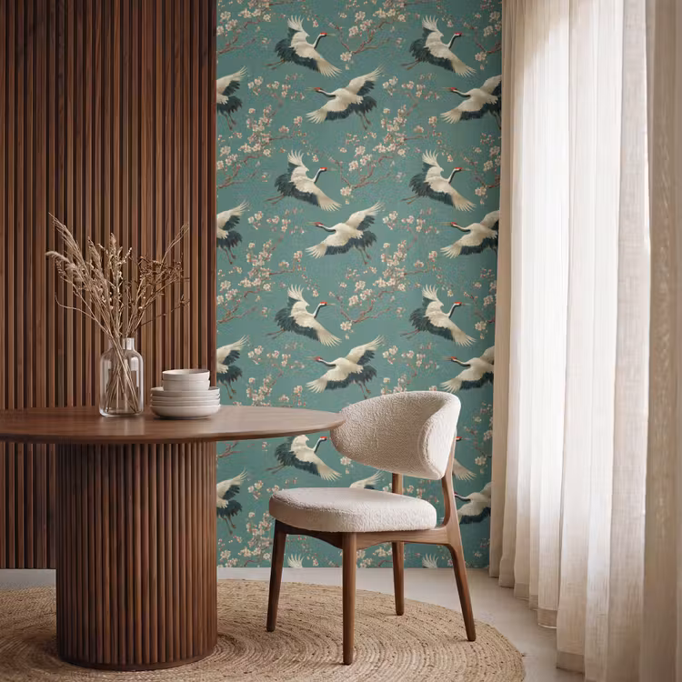 Behang - Kersenbloesem - Kraamvogels - Groen — 4