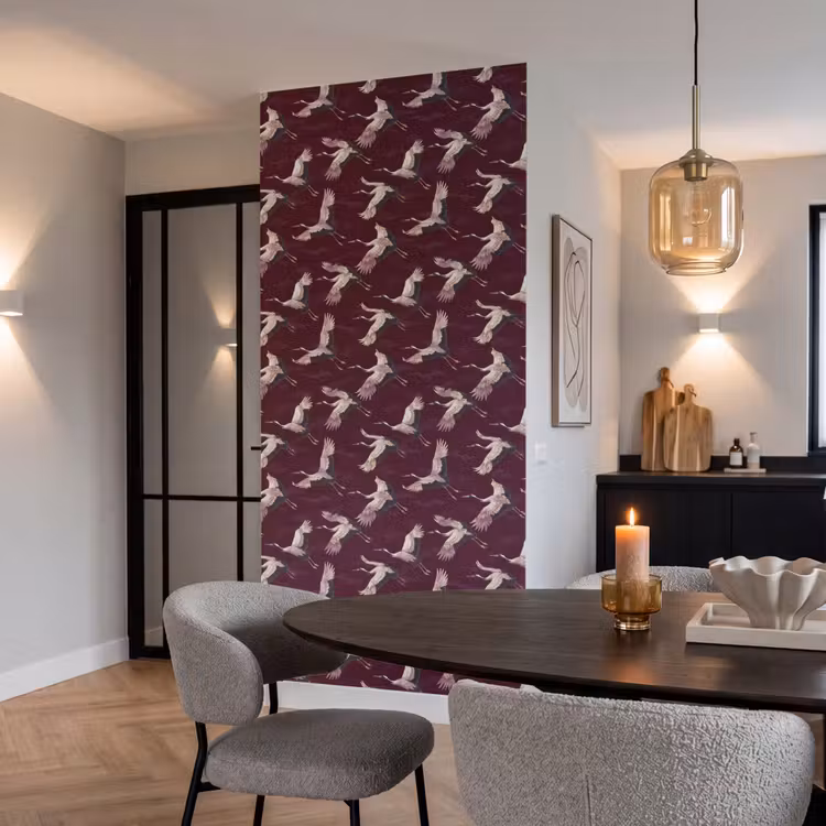 Behang - Kraanvogels - Klassiek - Bordeaux — 5
