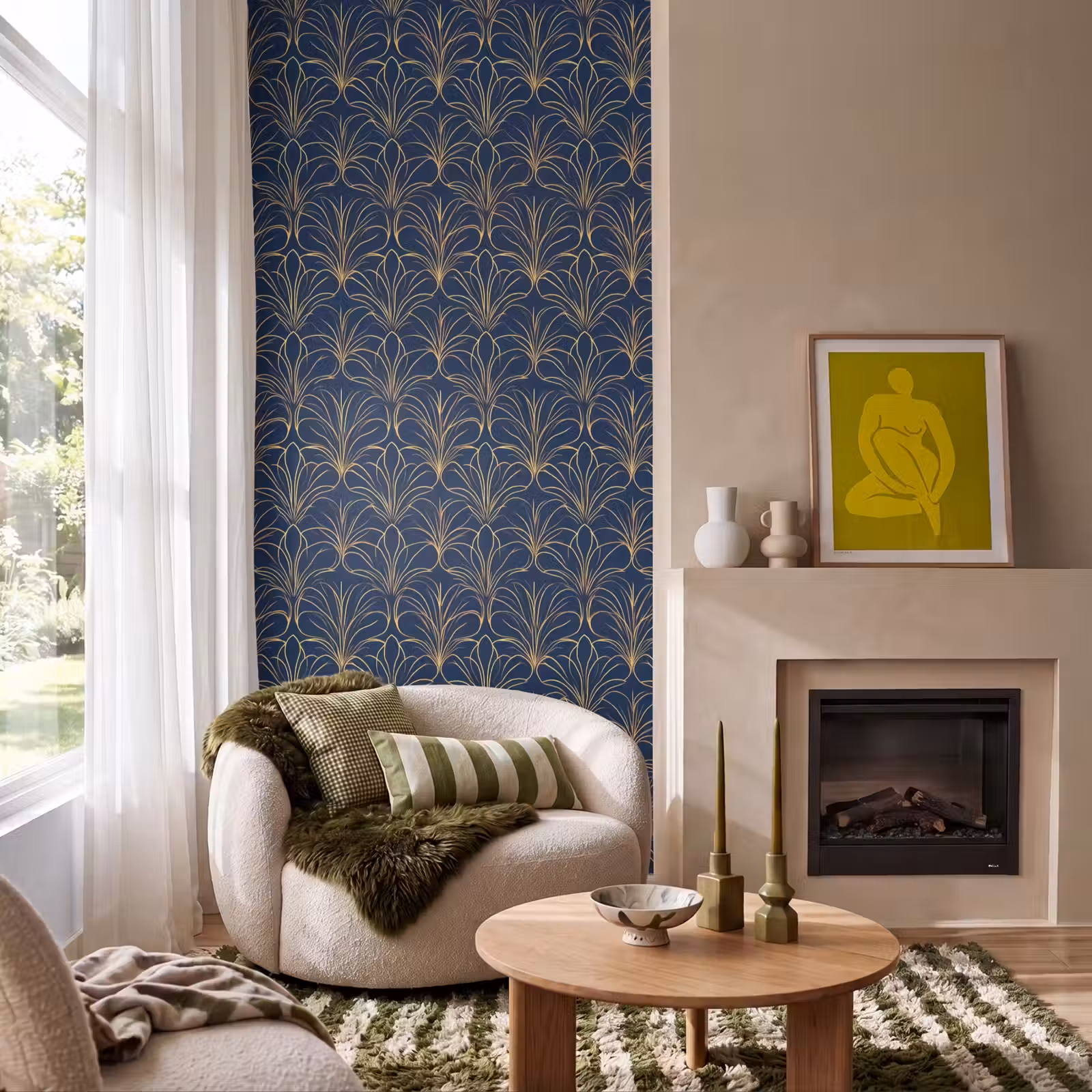 Behang - Deco - Waaier - Blauw — 1