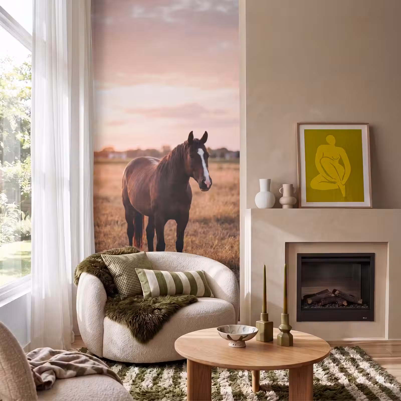 Behang - Paard - Zonsondergang - Bruin — 1