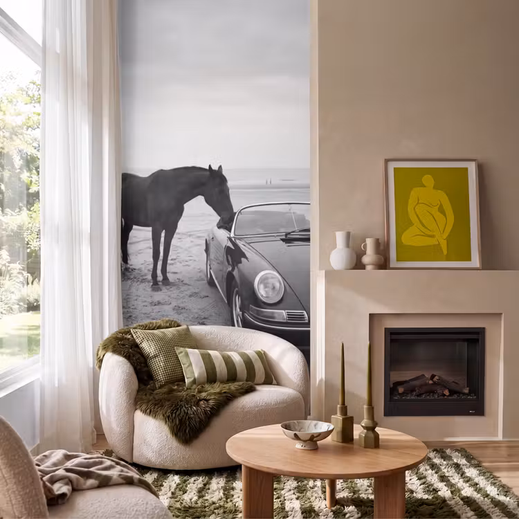 Behang - Paard - Auto - Zwart - Wit — 1