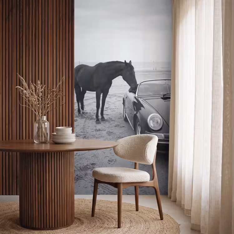 Behang - Paard - Auto - Zwart - Wit — 4