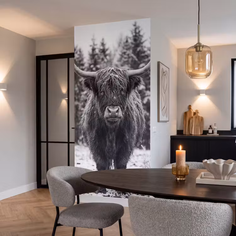 Behang - Schotse hooglander - Zwart - Wit - Sneeuwvlokken — 5