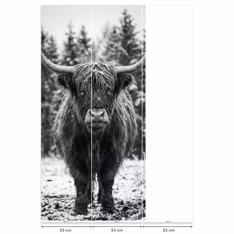 Behang - Schotse hooglander - Zwart - Wit - Sneeuwvlokken — 6
