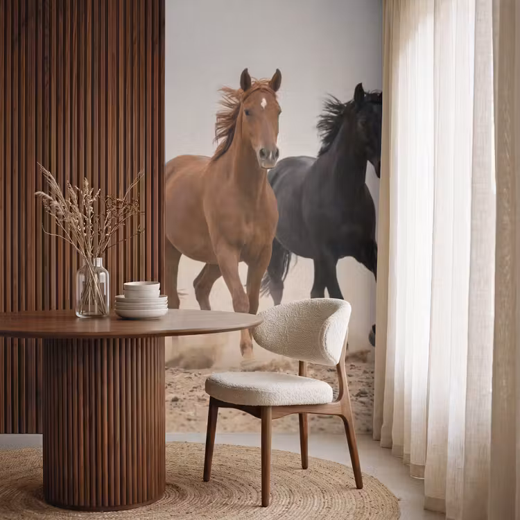 Behang - Kudde paarden - Stofwolk - Bruin - Zwart — 4