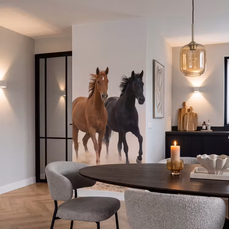 Behang - Kudde paarden - Stofwolk - Bruin - Zwart — 5