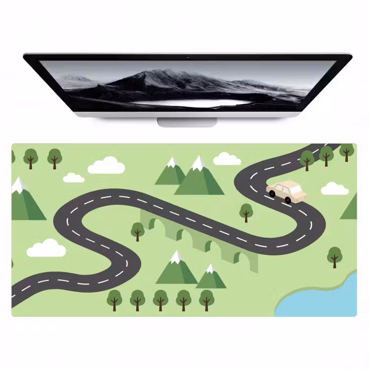 Bureau onderlegger - Auto - Bergweg - Natuur - Illustratie — 1