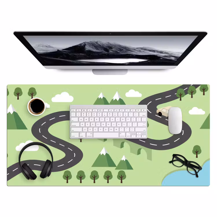 Bureau onderlegger - Auto - Bergweg - Natuur - Illustratie — 4