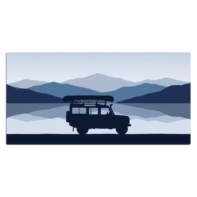 Bureau onderlegger - Auto - Meer - Bergen - Blauw — 2