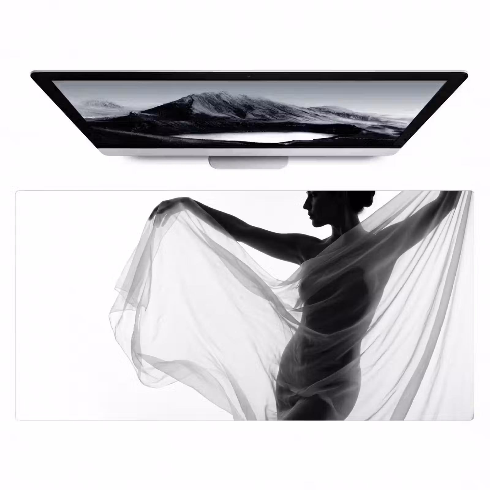 Bureau onderlegger - Silhouet - Sluier - Vormen - Zwart - Wit - Sensueel — 1