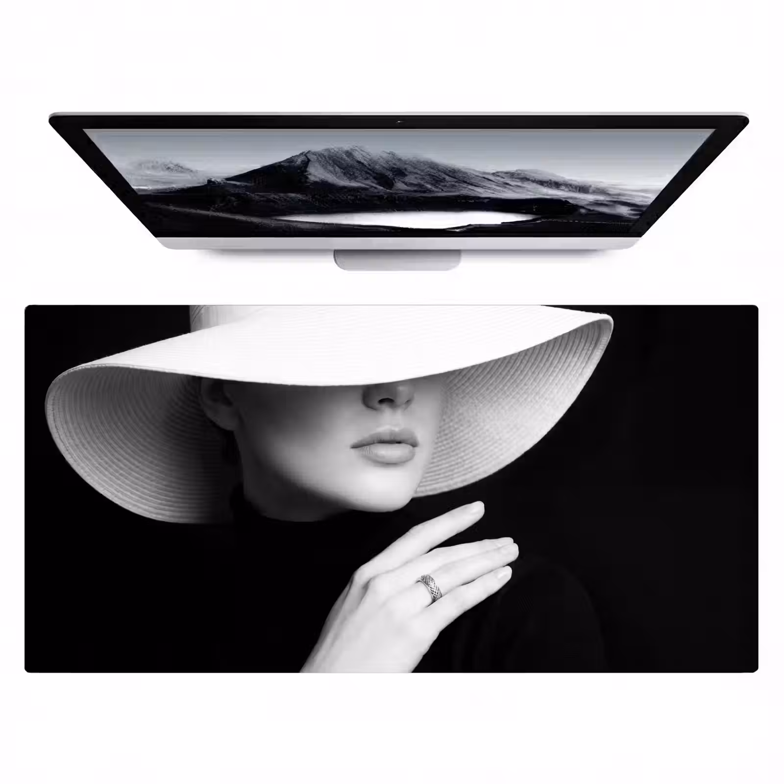 Bureau onderlegger - Vrouw - Hoed - Hand - Zwart - Wit - Klassiek — 1