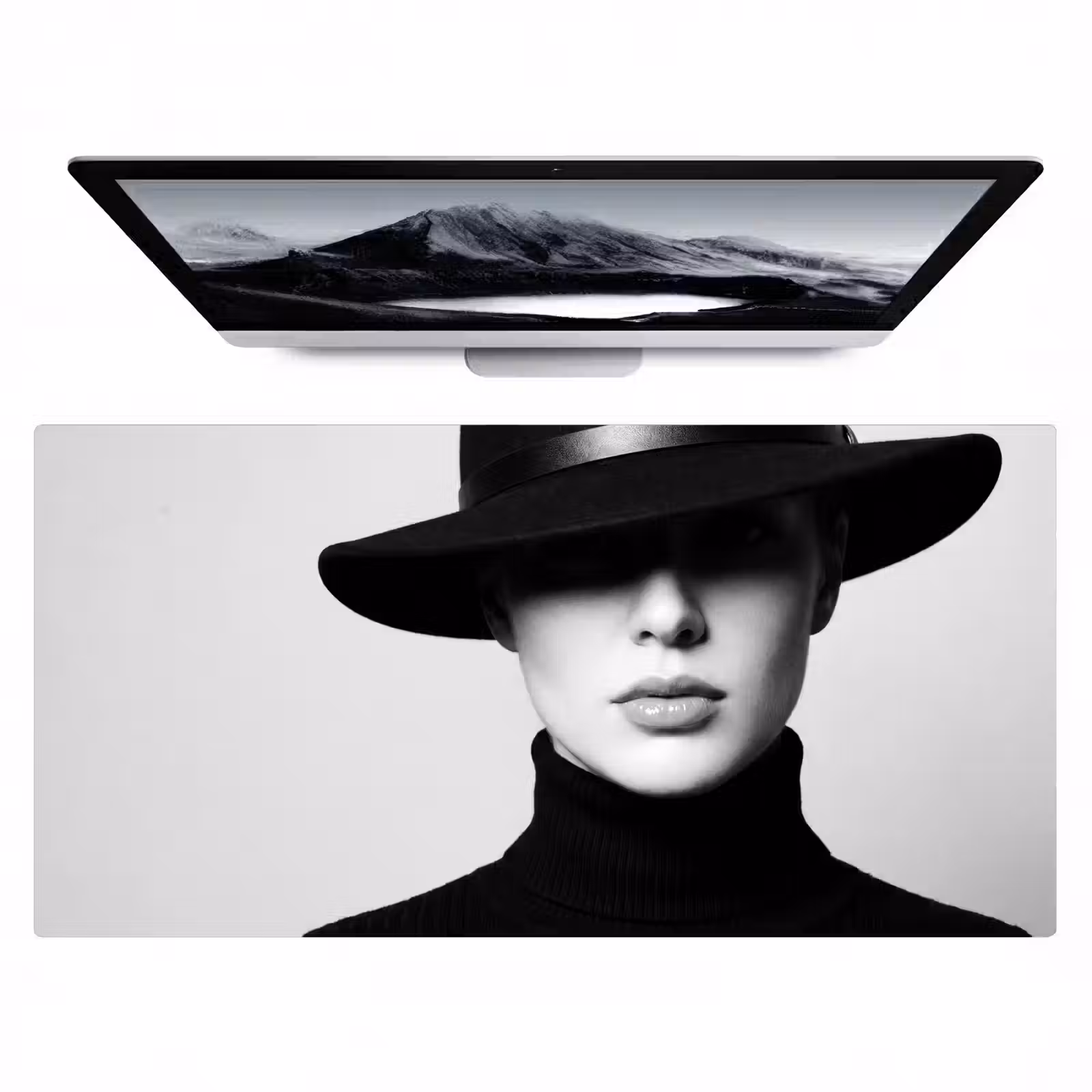 Bureau onderlegger - Vrouw - Schaduw - Zwart - Wit - Mysterieus — 1