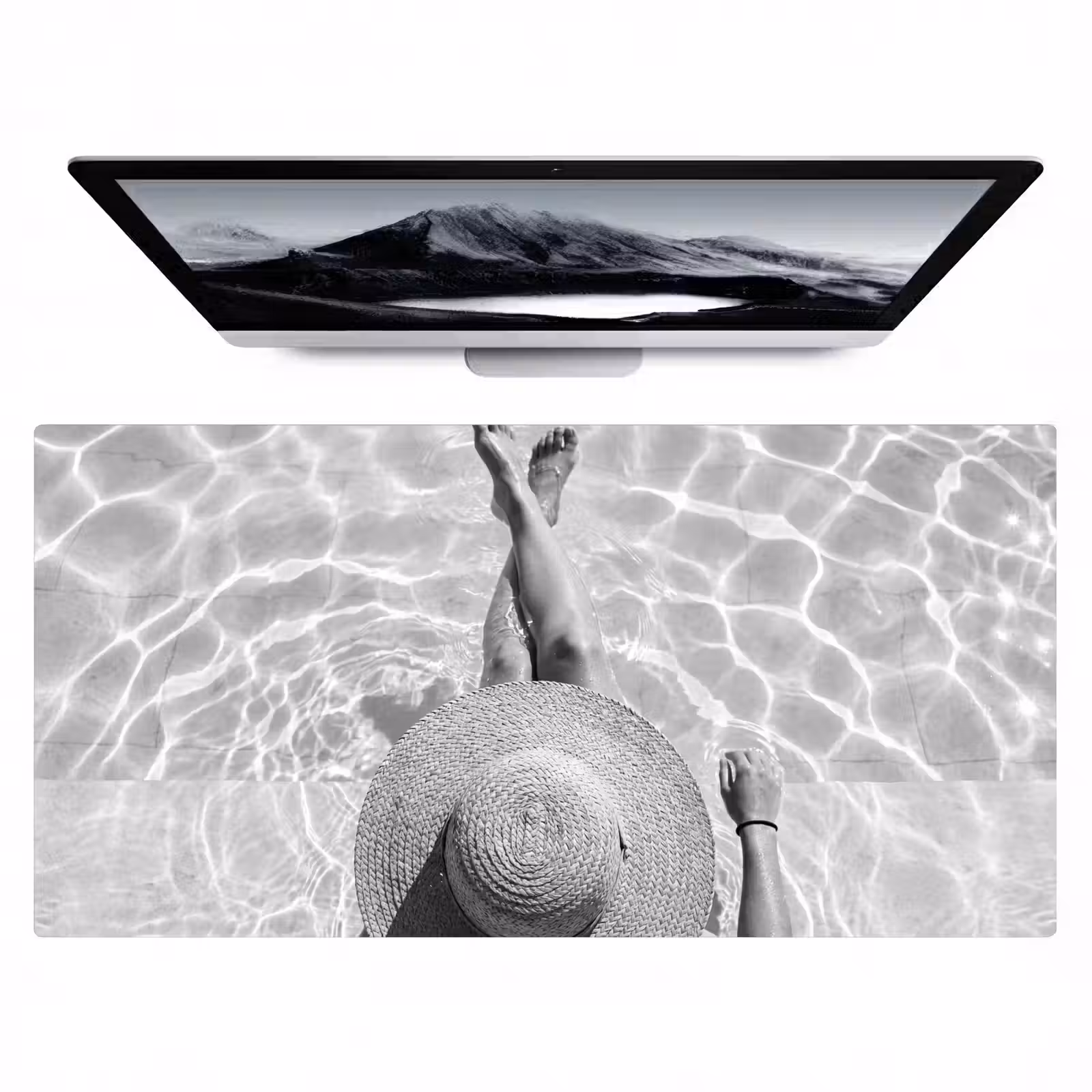 Bureau onderlegger - Zwembad - Hoed - Water - Zwart - Wit - Zomers — 1